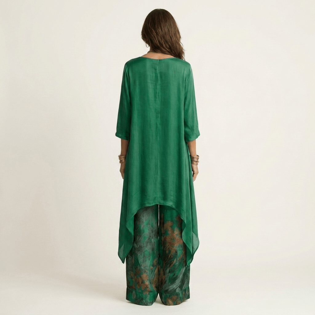CARIOLA | Set with asymmetric tunic and wide-leg printed trousers - Liora Melbourne
