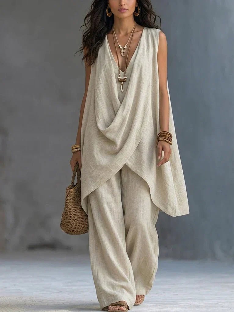 CHLOE | Set with wide-leg linen pants - Liora Melbourne