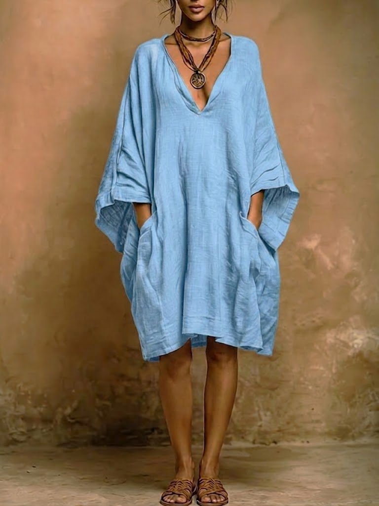 FIORELLA | Linen and cotton dress with flowing sleeves - Liora Melbourne